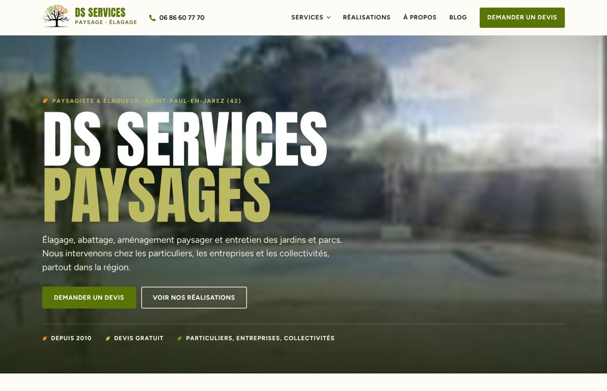 Page d'accueil du site DS Services Paysages