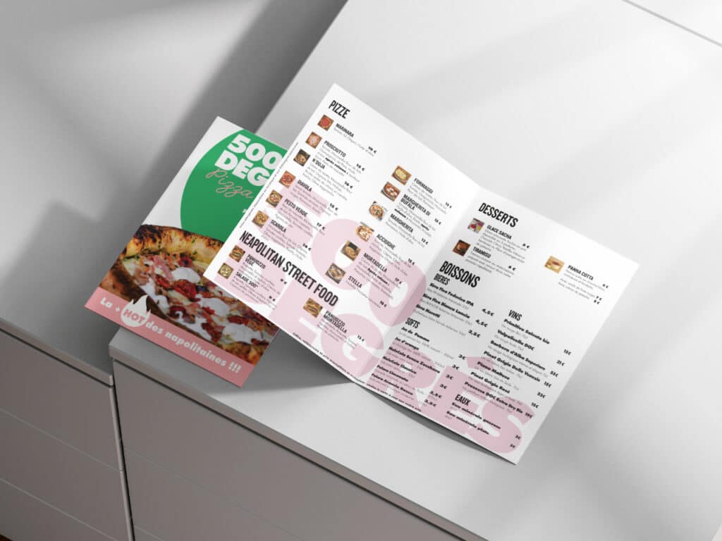 Création graphique de 500 Degrés Pizza, réalisé par Mahymedia