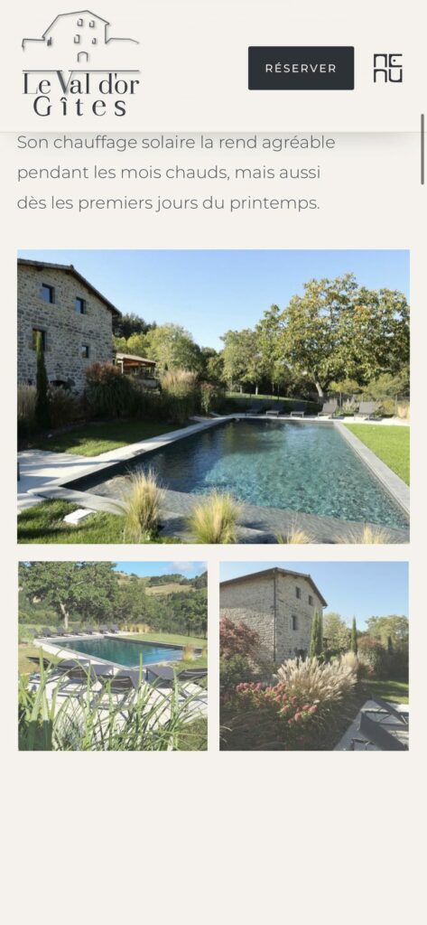 Version mobile du site de Les Gites du Val d&rsquo;Or, gîtes 5 étoiles avec piscine à Saint-Prix, réalisé par Mahymedia