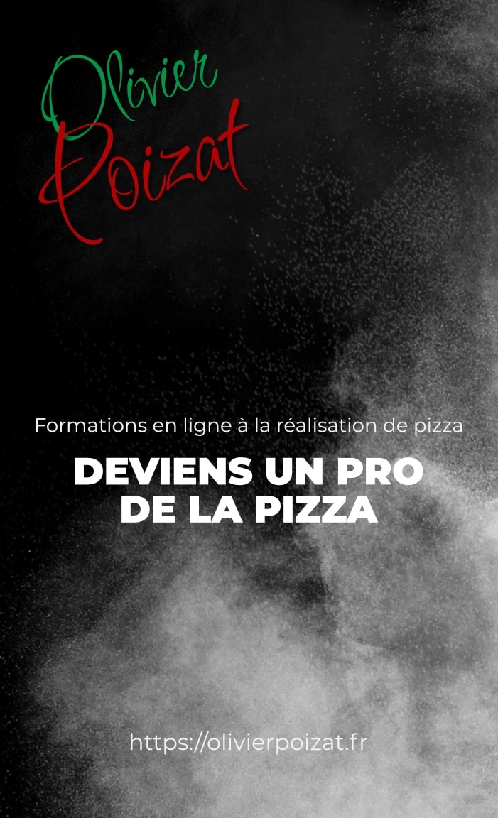 Visuel promotionnel pour les formations en ligne d’Olivier Poizat sur la réalisation de pizzas.